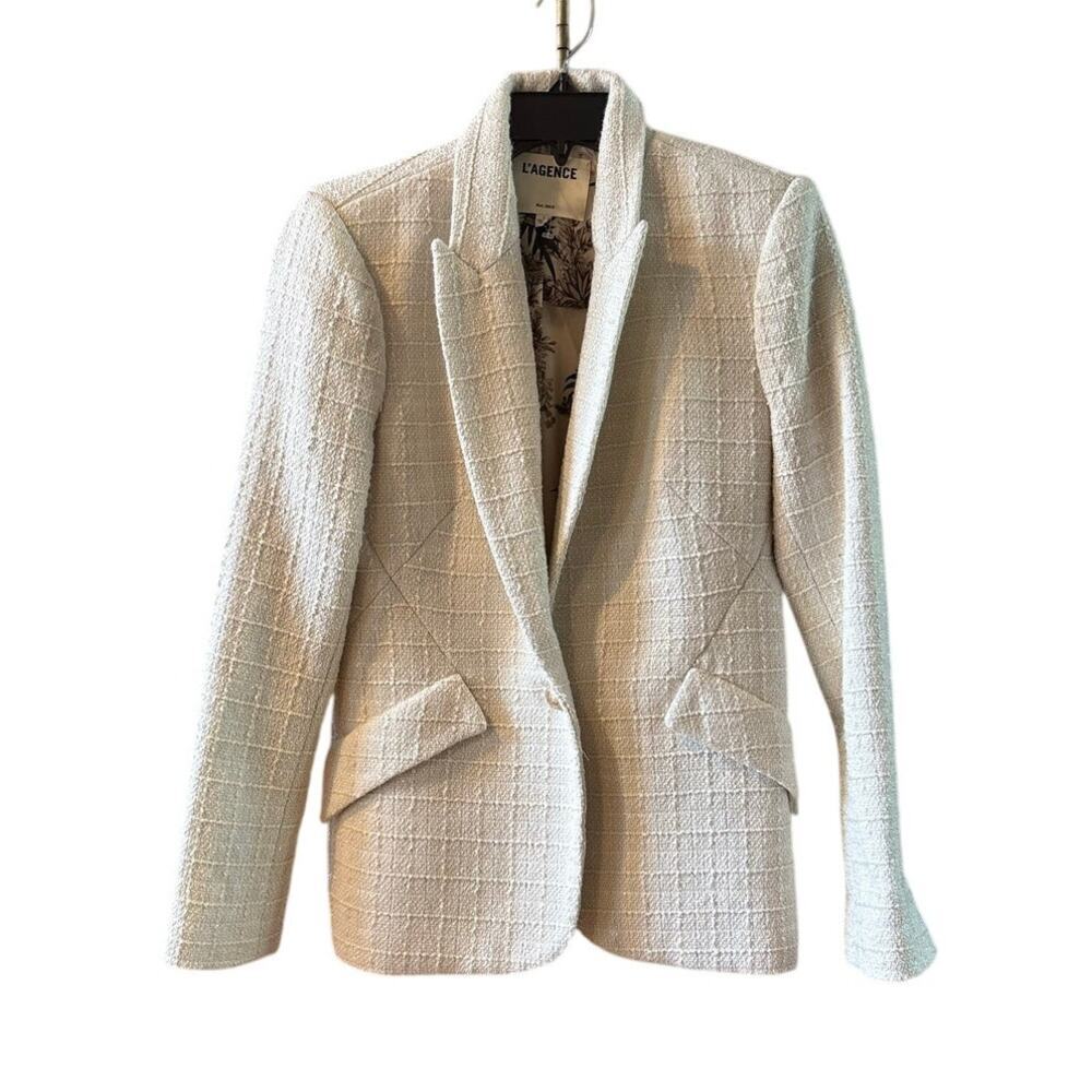 L'agence Chamberlain Blazer Single Button Safari Ecru Sparkle Cream 2 - Picture 7 of 16
